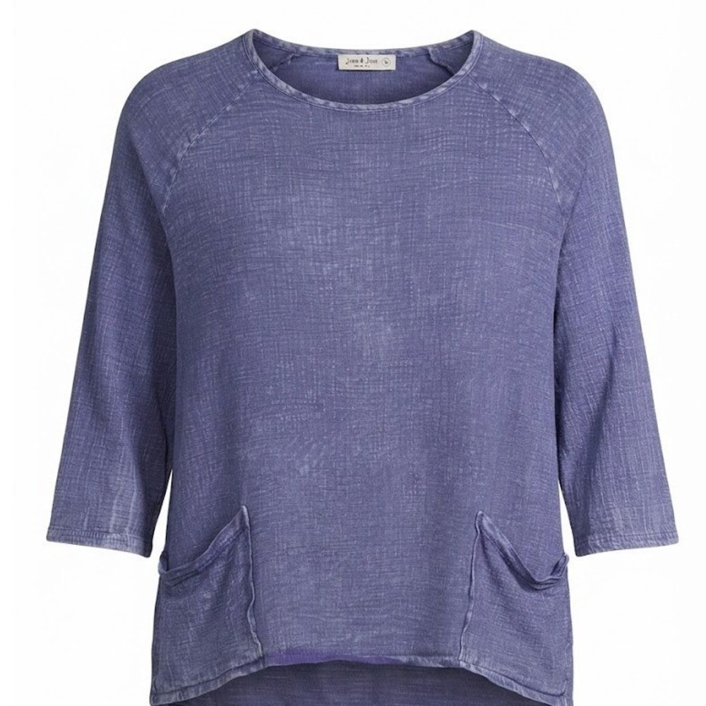 Jess & Jane Purple Cotton Slub 3/4 Sleeve Pocket Top Womens Large USA - CJ